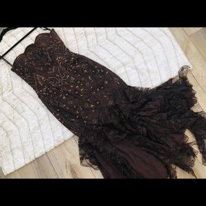 Dolce Jovani Strapless Beaded Mermaid Prom Gown